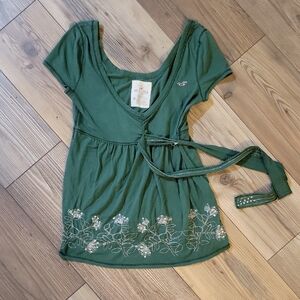 Hollister Forest Green Floral Blouse